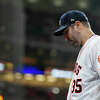 Justin Verlander #35 of the Houston Astros walks back to the dugout during Game 1 of the 2022 World Series between the Philadelphia Phillies and the Houston Astros at Minute Maid Park on Friday, October 28, 2022 in Houston.
