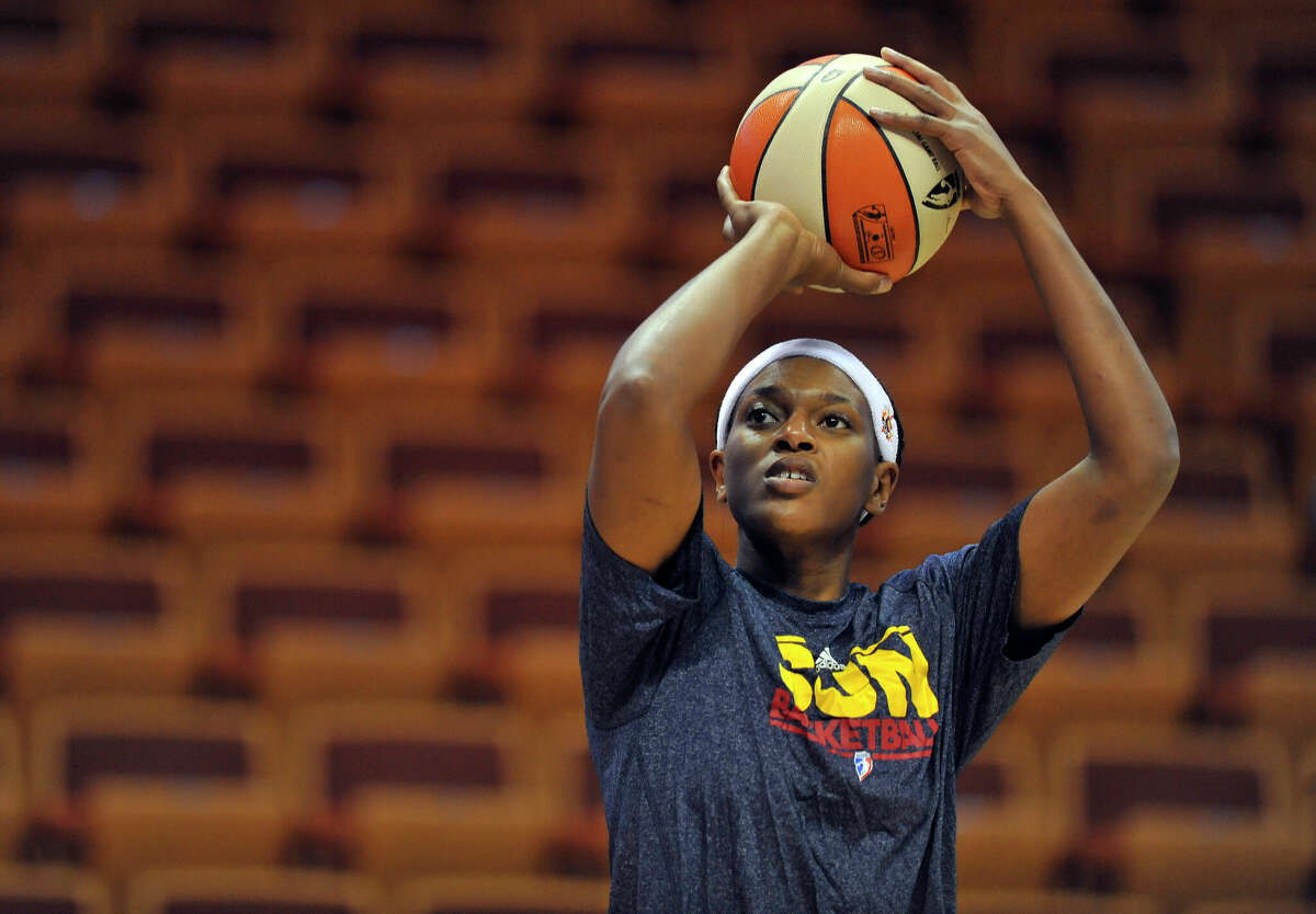 Connecticut Sun's Asjha Jones warms up before a WNBA basketball game against Washington Mystics in Uncasville, Conn., Wednesday, July 11, 2012. (AP Photo/Jessica Hill)