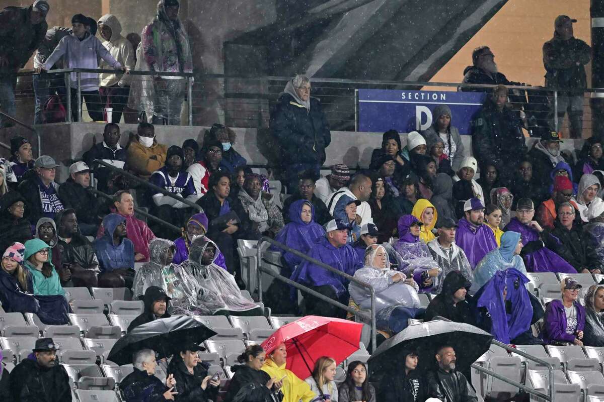 Fans look on during the first half of the game between the Ridge Point Panthers and the Atascocita Eagles of the Region III-6A Division I semifinal in Cypress, Friday, Nov. 25, 2022.
