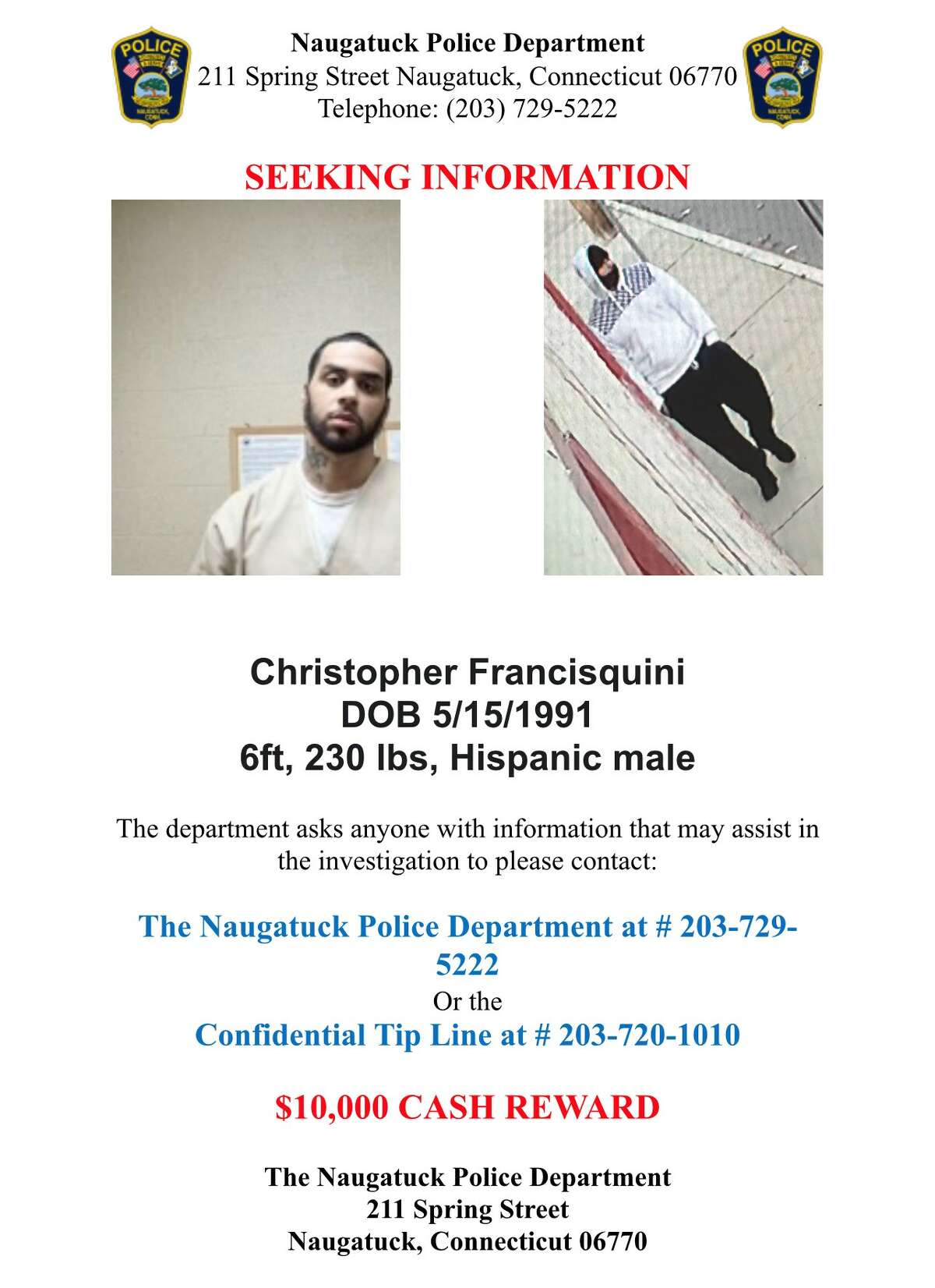 Police are searching for Christopher Francisquini, accused of killing his infant daughter earlier this month.