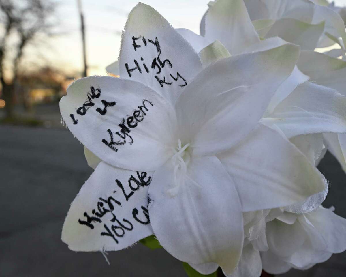 A memorial where 26-year-old Kyreem Softleigh, of Albany, died in a fatal car crash on Friday, Nov. 25, at the intersection of Bradford and Ontario streets in Albany, NY. (Jim Franco/Times Union)