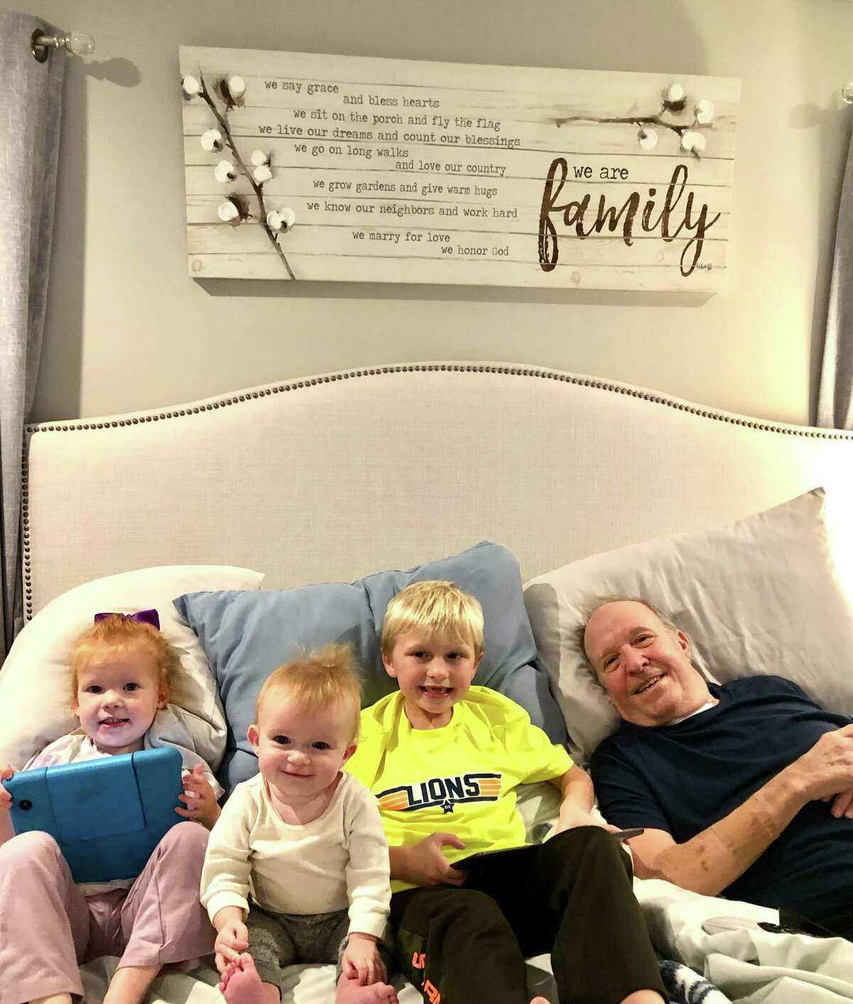 Dub Crochet and his grandchildren after he was released from the hospital.