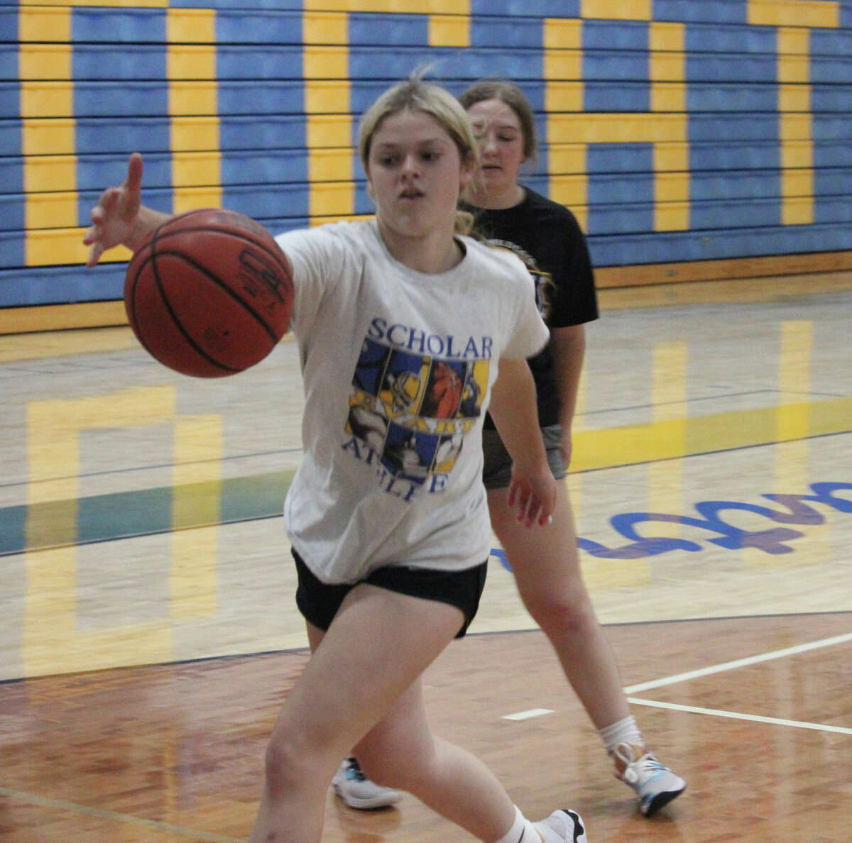 Evart's Ally Theunick goes for the ball during a preseason Wildcat practice.