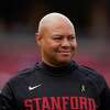 Stanford head coach David Shaw walks on the field before an NCAA college football game against Washington State in Stanford, Calif., Saturday, Nov. 5, 2022. (AP Photo/Godofredo A. Vásquez)