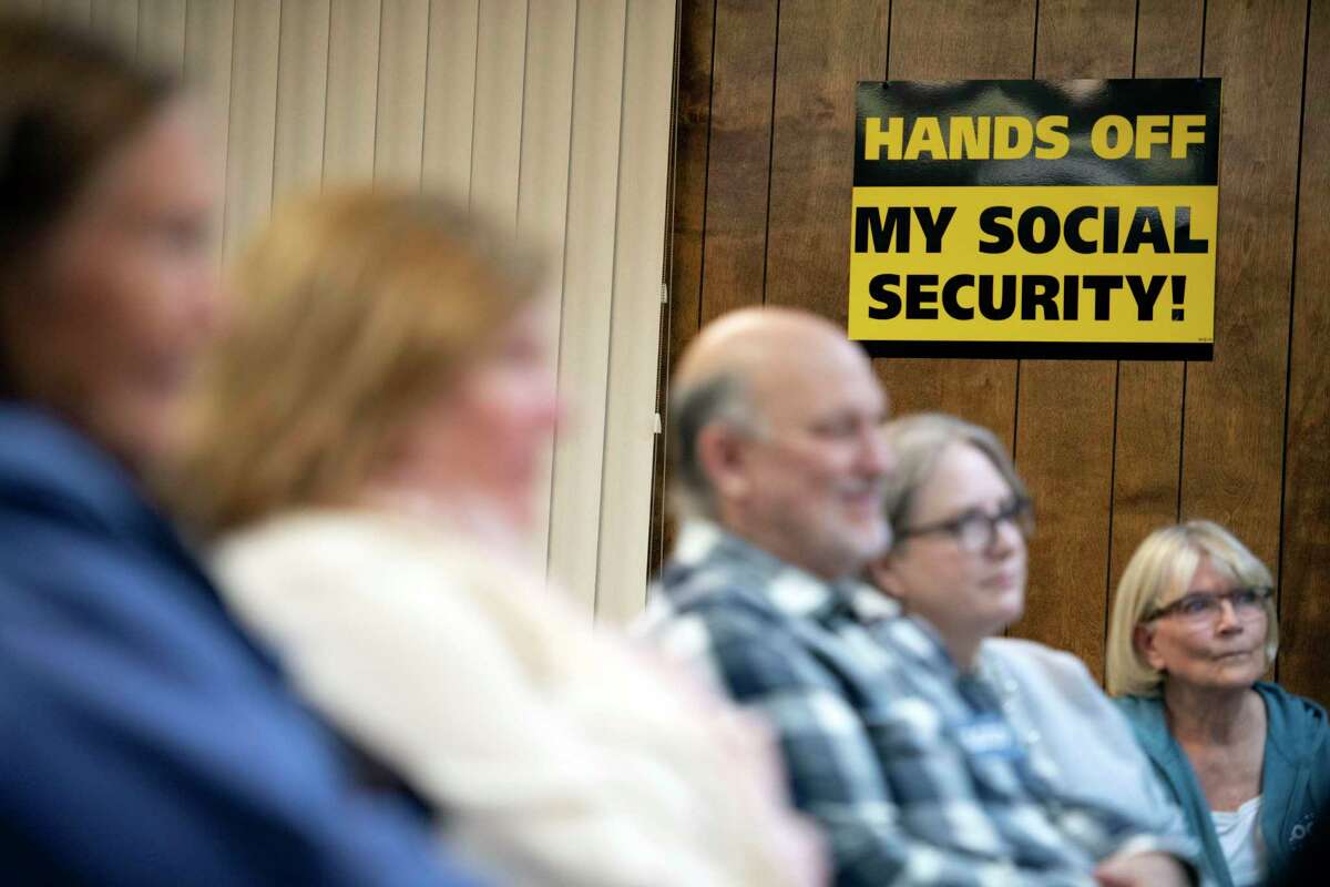 A sign about Social Security is displayed during a town hall in Nebraska on Oct. 27. Sustainability of Social Security is vital to everyone.