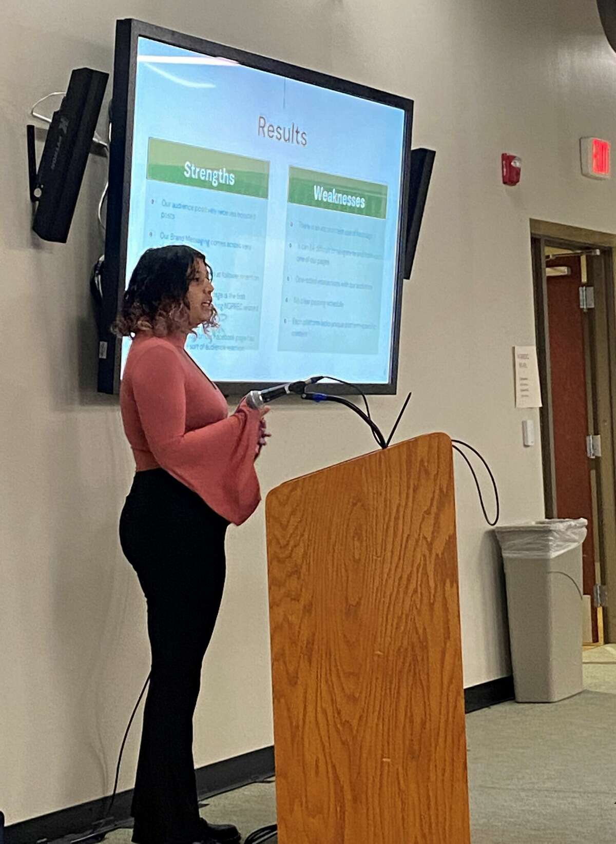CODES student and NGRREC intern Kaz Isibue is shown speaking at the NGRREC November Neighbor Nights. NGRREC is partnering with Southern Illinois University Edwardsville’s Community Oriented Digital Engagement Scholars to address key issues in the region.