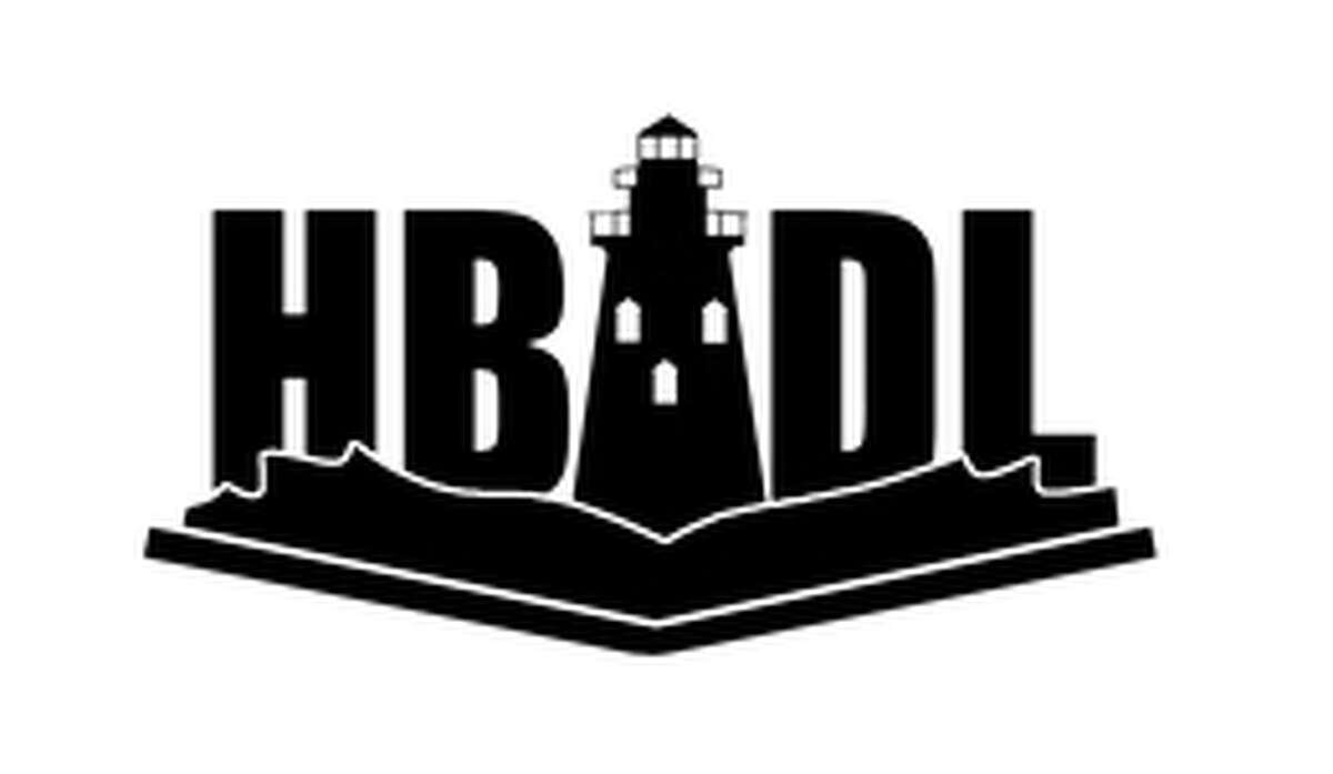 The new logo design for the Harbor Beach Library, which includes the library name, Harbor Beach Lighthouse and a depiction of Lake Huron shown as a book. 