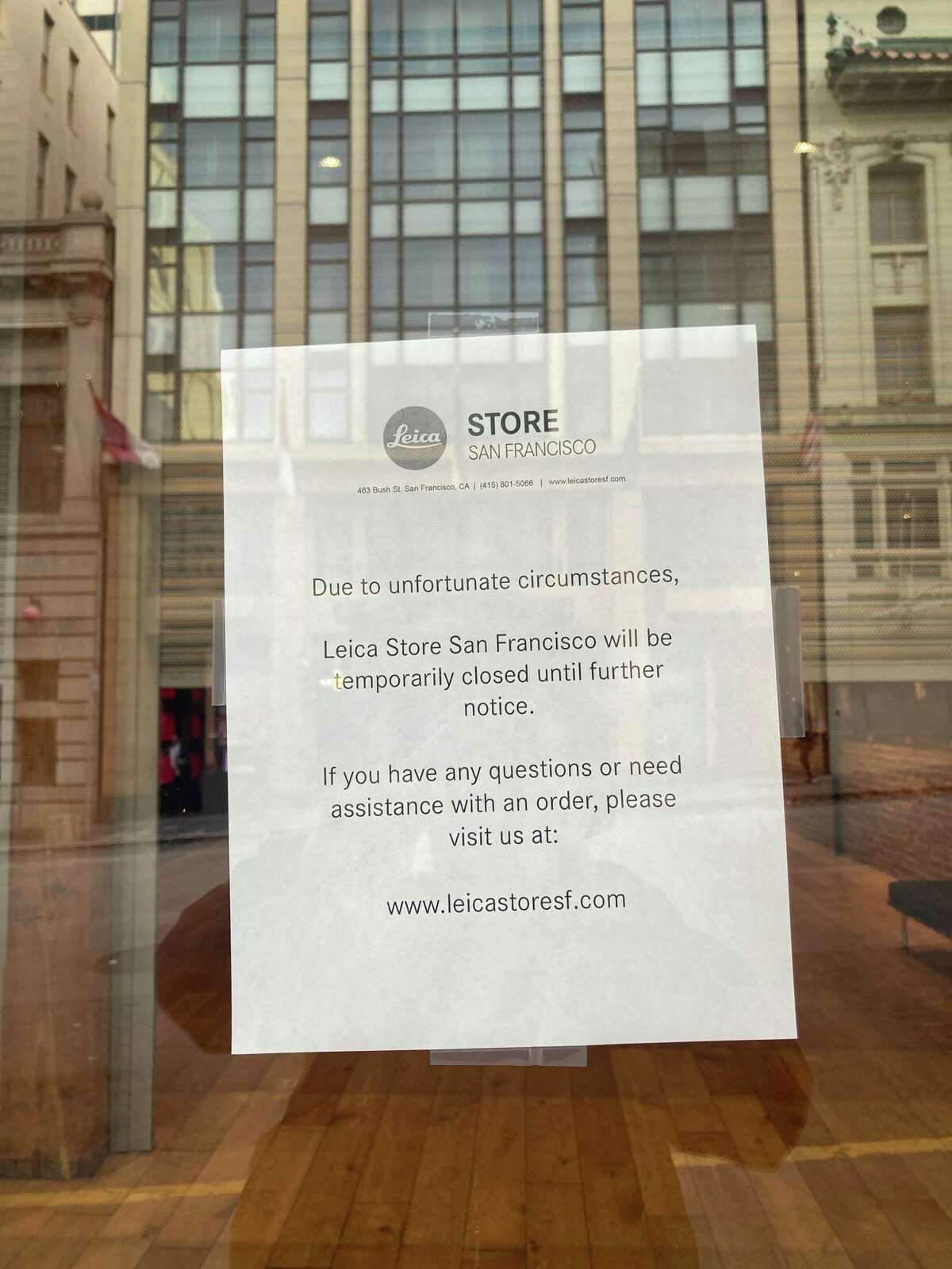 Sign on Leica store near Union Square on Monday, Nov. 28.