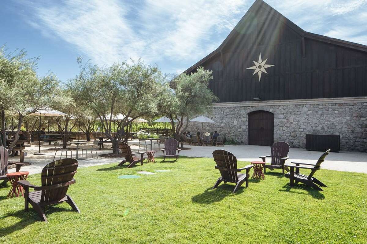 The outdoor seating area at Abbot's Passage Winery + Mercantile in Glen Ellen, CA. 