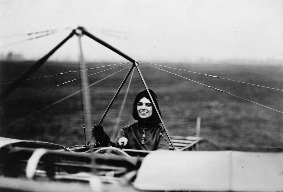 Harriet Quimby in her Blériot XI monoplane.