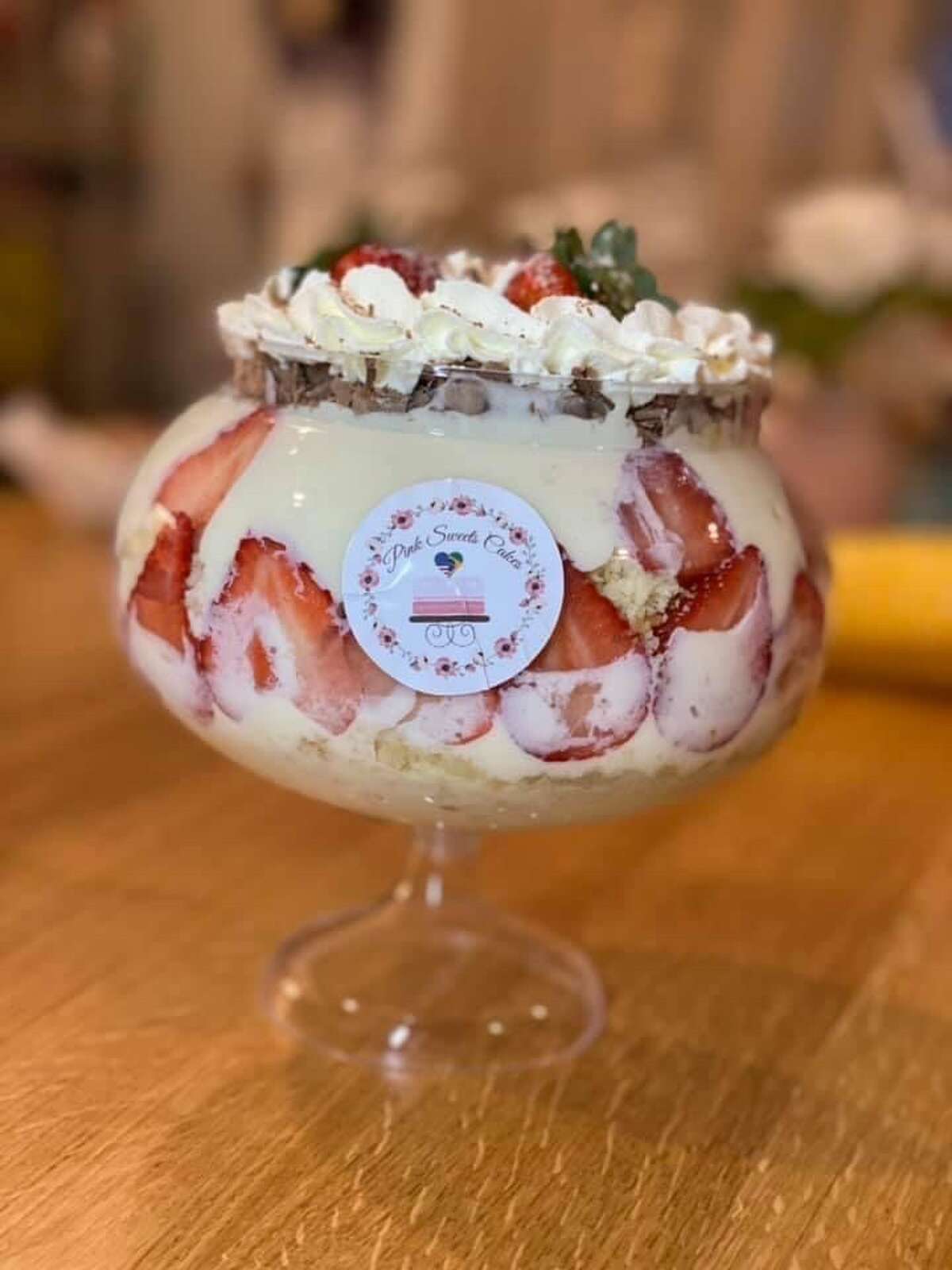 Trifle bowl from Pink Sweet Cakes located at the Stamford Town Center.