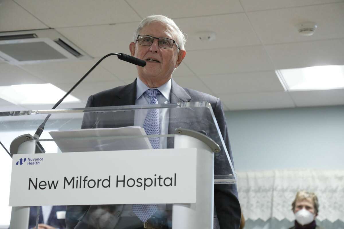 Bruce Haims, the lead donor of the Haims Family Multi-Specialty Center, commended the leadership of New Milford Hospital's doctors at the grand opening of the new multi-specialty center.