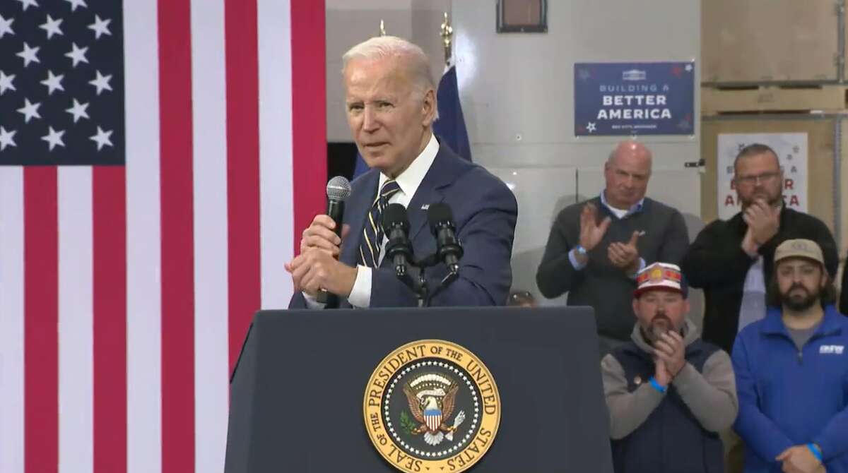 President Joe Biden speaks on Tuesday, Nov. 29, 2022, in Bay City, Michigan.