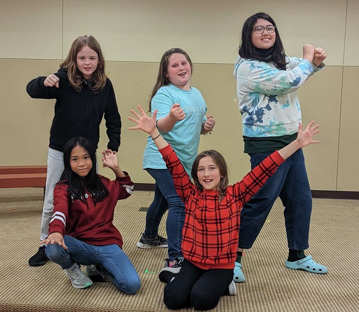 Miles Kessling, Madelin Marquez, Mabre Cole, Aria Townsend and Ariana Lim portray the Herdman kids in in Kids’ Backporch Productions’ "The Best Christmas Pageant Ever,” Not pictured is Helen Zhou. The KBP production is scheduled at 7 p.m. Dec. 9-10 and 2 p.m. Dec. 10-11.