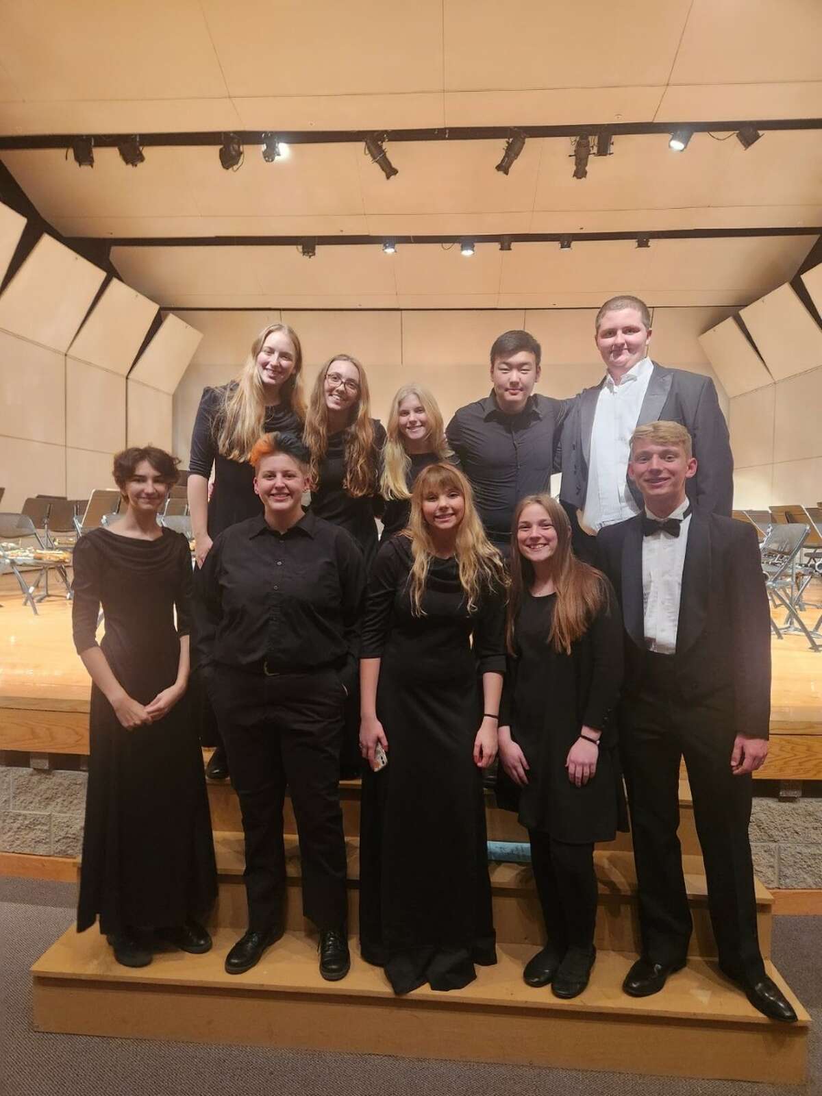 Manistee High School Band members performed in the Manistee Benzie Honor Band concert on Nov. 10. Pictured (front row, left to right) are Hanna Konen, Jazlyn Madsen, Marina Reid, Gabby Senters, Luke Senters, (back row) Emily Sullivan, Avery Vaas, Sarah Huber, Vincent Wang and Buddy Goodspeed.