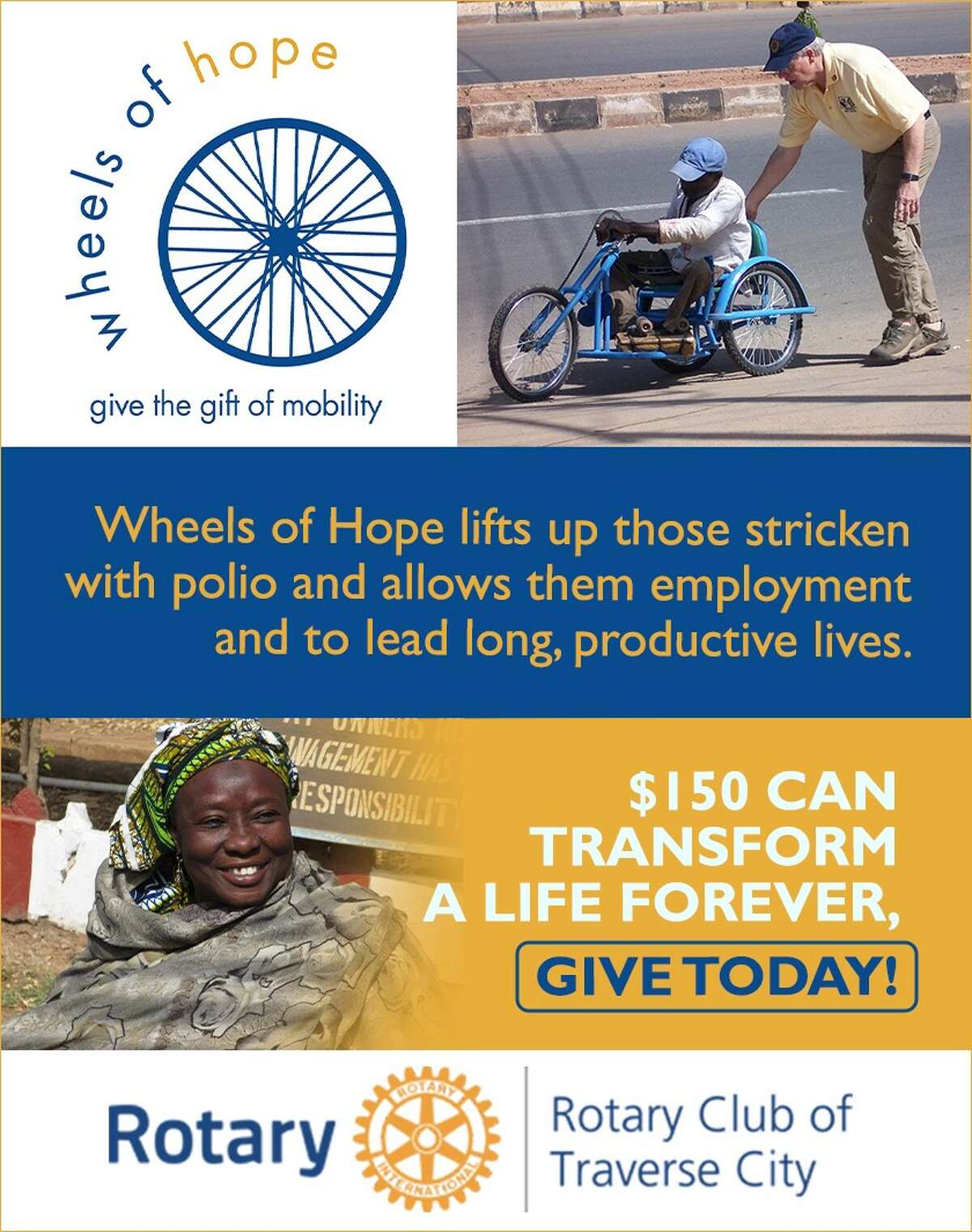 Wheels of Hope provides wheelchairs for polio survivors.