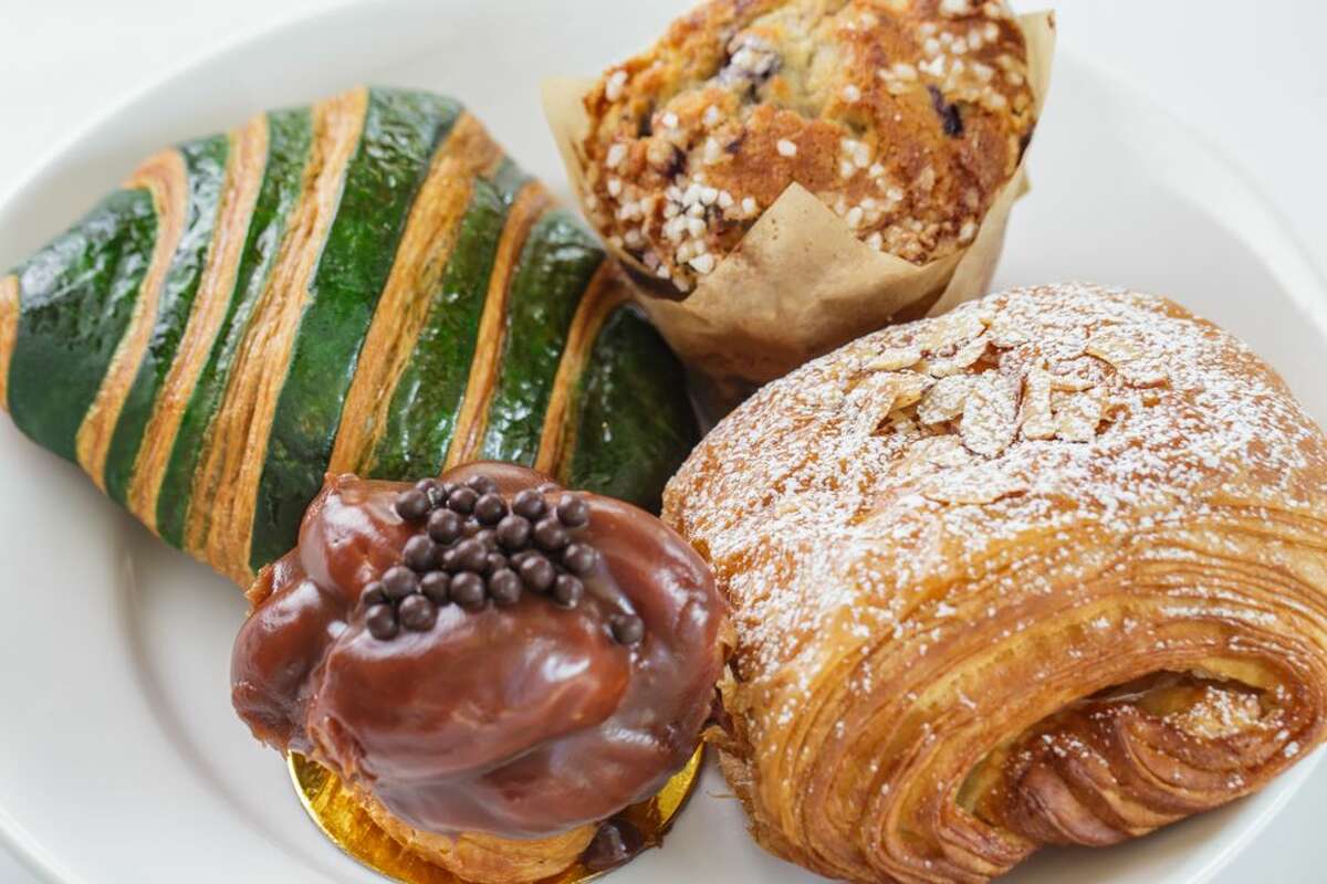 Common Bond Brasserie & Bakery serves up decadent pastries including a colorful pistachio croissant.