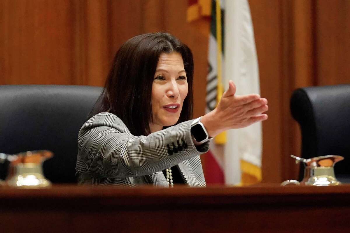 Chief Justice of California Tani G. Cantil-Sakauye speaks during a Commission on Judicial Appointments hearing to consider the selection of Judge Kelli Evans to the California Supreme Court in San Francisco on Nov. 10, 2022.