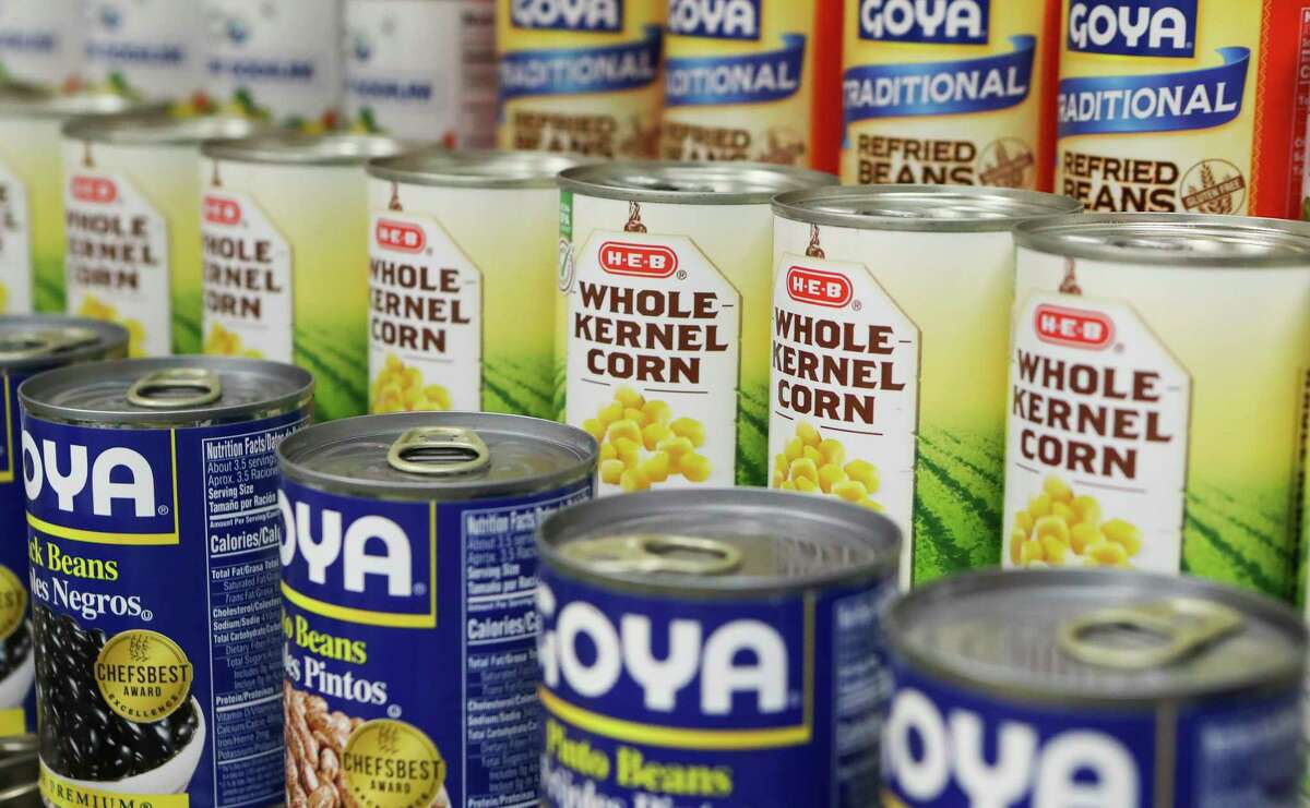 Canned goods are seen in the Montgomery County Food Bank’s new food pantry at Travis Intermediate School, which received initial funding from Amazon, Wednesday, Nov. 30, 2022, in Conroe.
