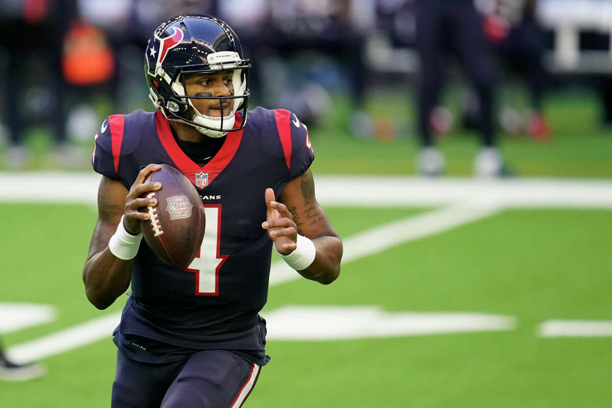 Deshaun Watson #4 of the Houston Texans looks to pass during an NFL game against the Tennessee Titans on January 03, 2021 in Houston.