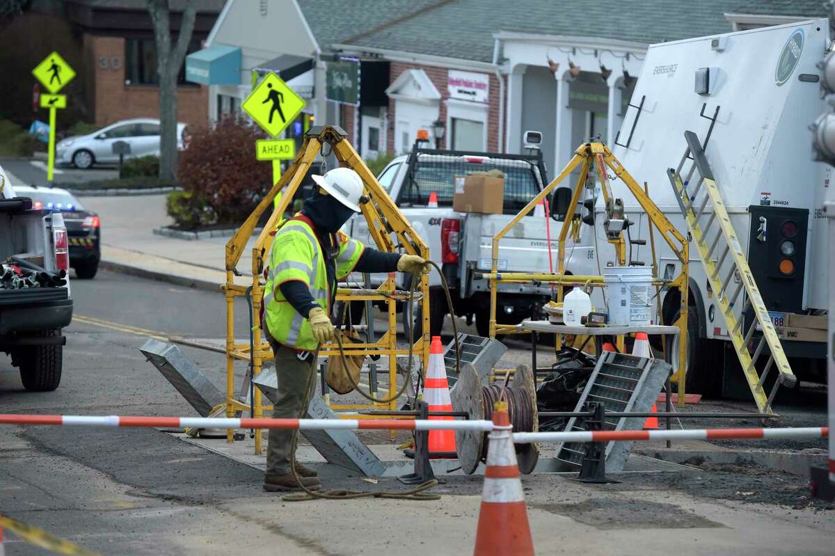 Eversource has closed Prospect Street between Main Street and Grove Street due to a project they are removing poles and taking lines and equipment and putting them underground. When completed, the town is expected to reduce the frequency of outages. Thursday, December 1, 2022, Ridgefield, Conn.