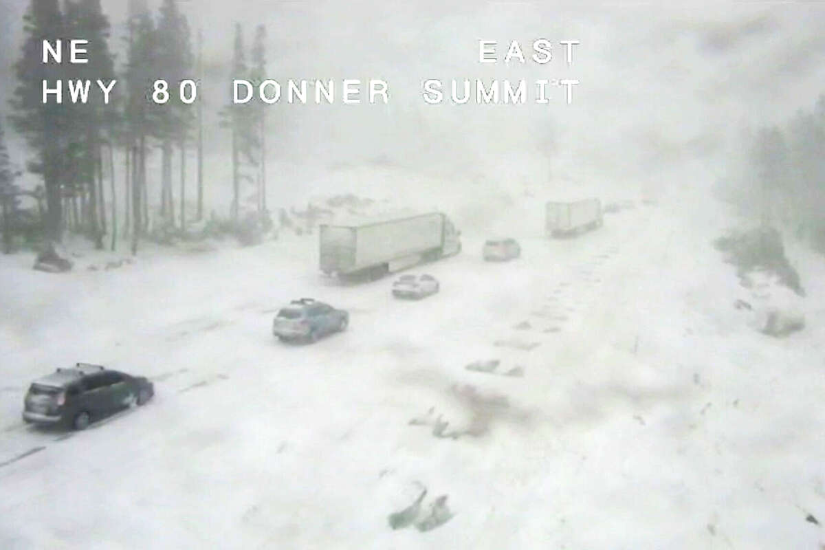 Snow-covered roads on Interstate 80 East Donner Summit via Caltrans CCTV