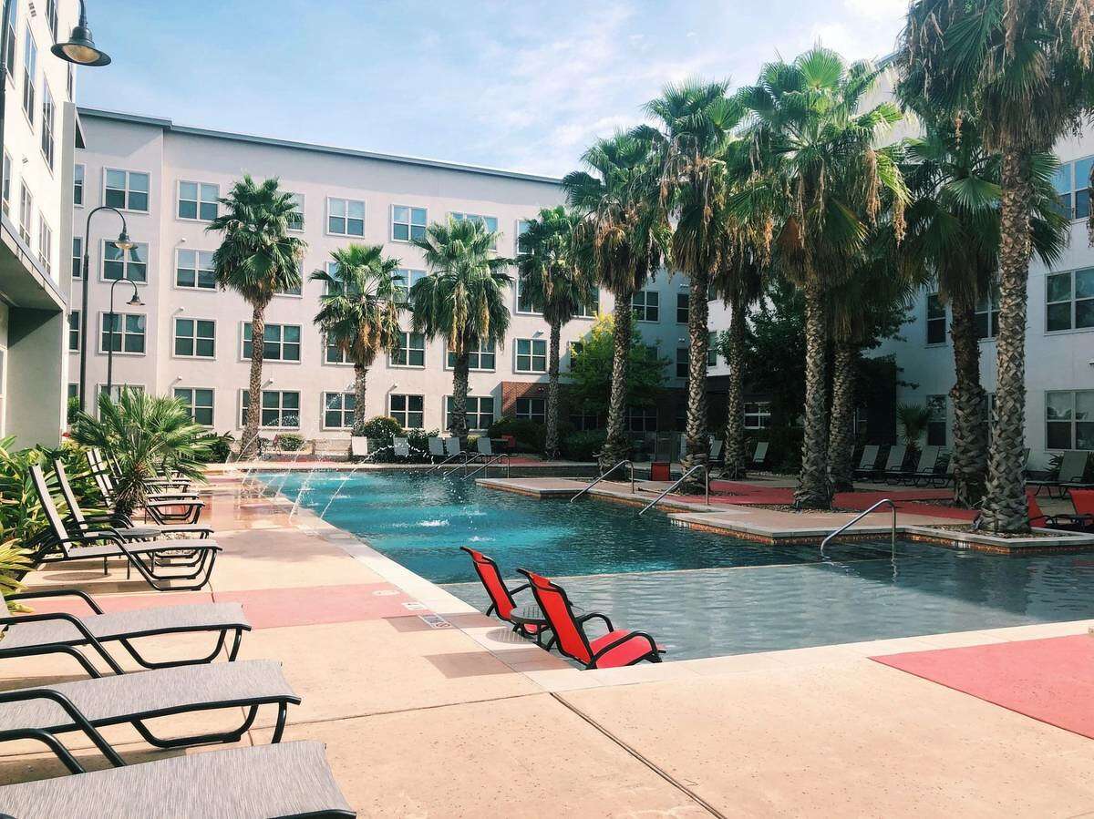 Living in this apartment off Main Street gives you access to a resort-style pool.