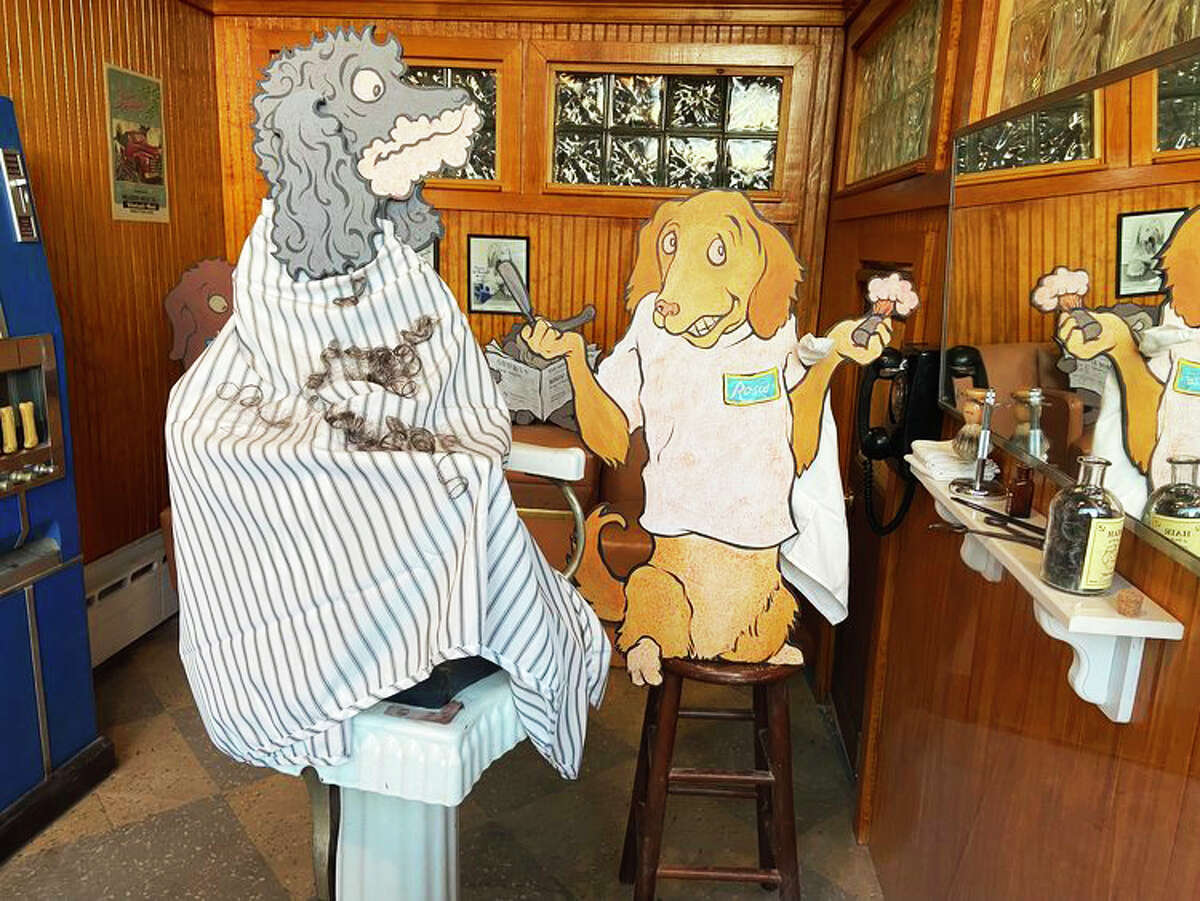 The Downtown Business District recently hosted a display at 420 Main St., Middletown, the location of Rosindo Amato’s plumbing and heating supply store in the early 20th century. Artists created an imaginary storefront with Rosie the Barber, offering a haircut, shave and her proprietary bottled "Hair of the Dog." 