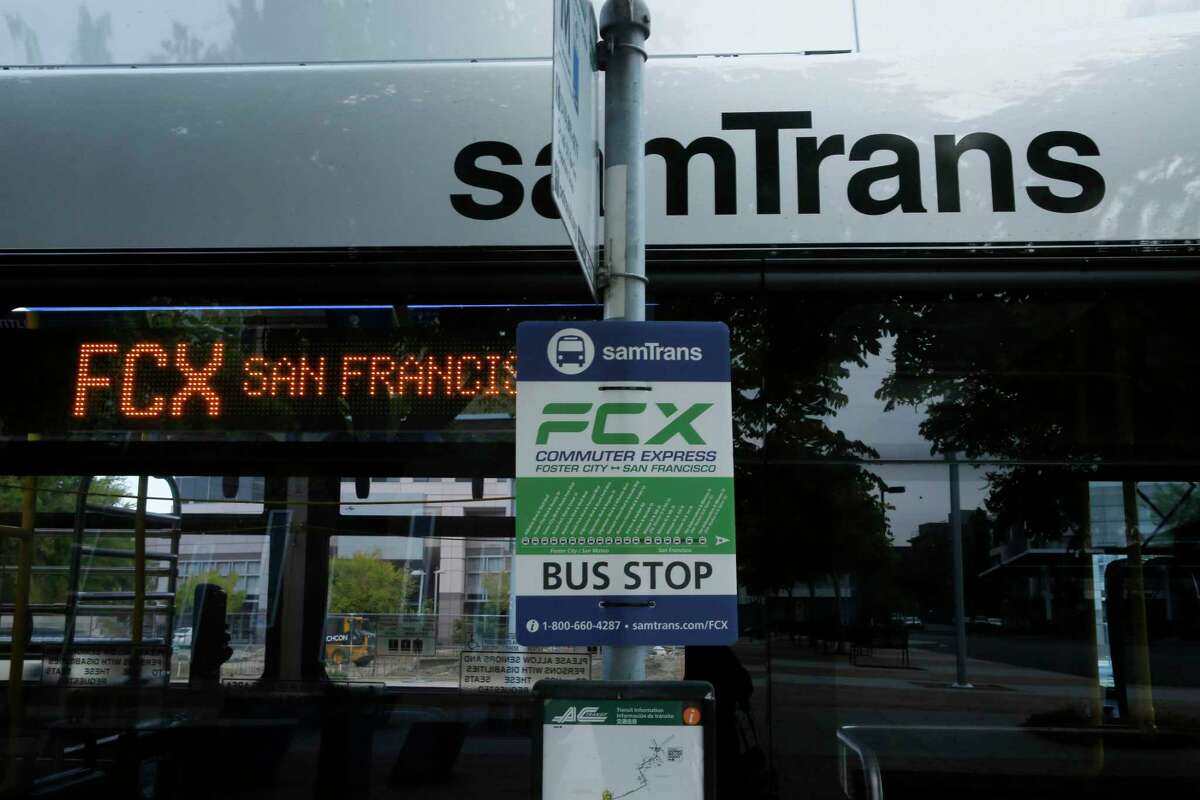 SamTrans signs in Foster City in 2019.