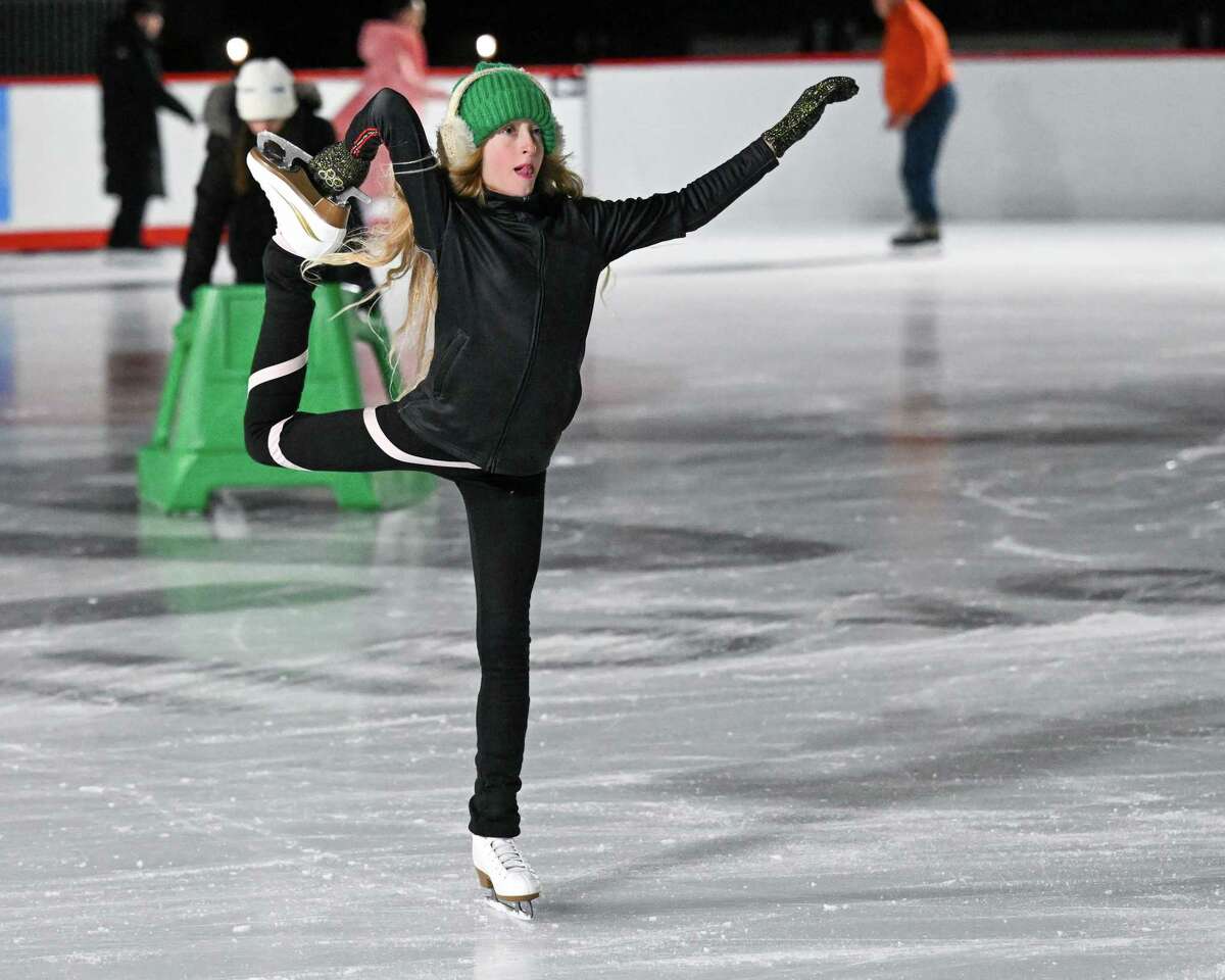 Rebecca Rose, 11, of Albany, skates at the Empire State Plaza skating rink. The rink opened for the season on Friday, Dec. 2, 2022, in Albany, NY. Hours of operation are Tuesday through Friday noon to 3:30 p.m. and 4:30 to 8:30 p.m. and Saturday and Sunday from noon to 2 p.m., 3 to 5 p.m. and 6 to 8 p.m. Rink hours are weather dependent. (Jim Franco/Times Union)