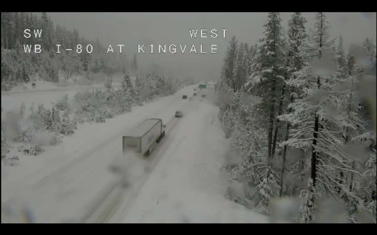 Traffic Slows Down Around Lake Tahoe As Snow Continues To Fall