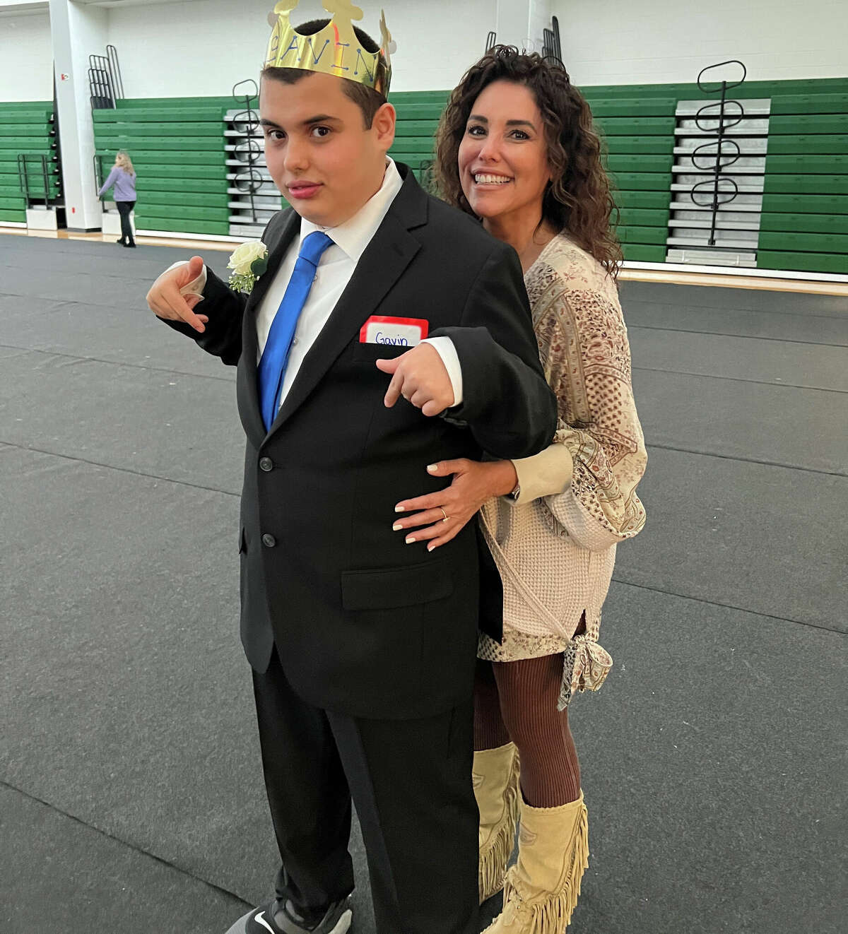 Gavin Toscano-Popick with his mother, Linda Toscano, at the Unified Prom on Oct. 26, 2022.
