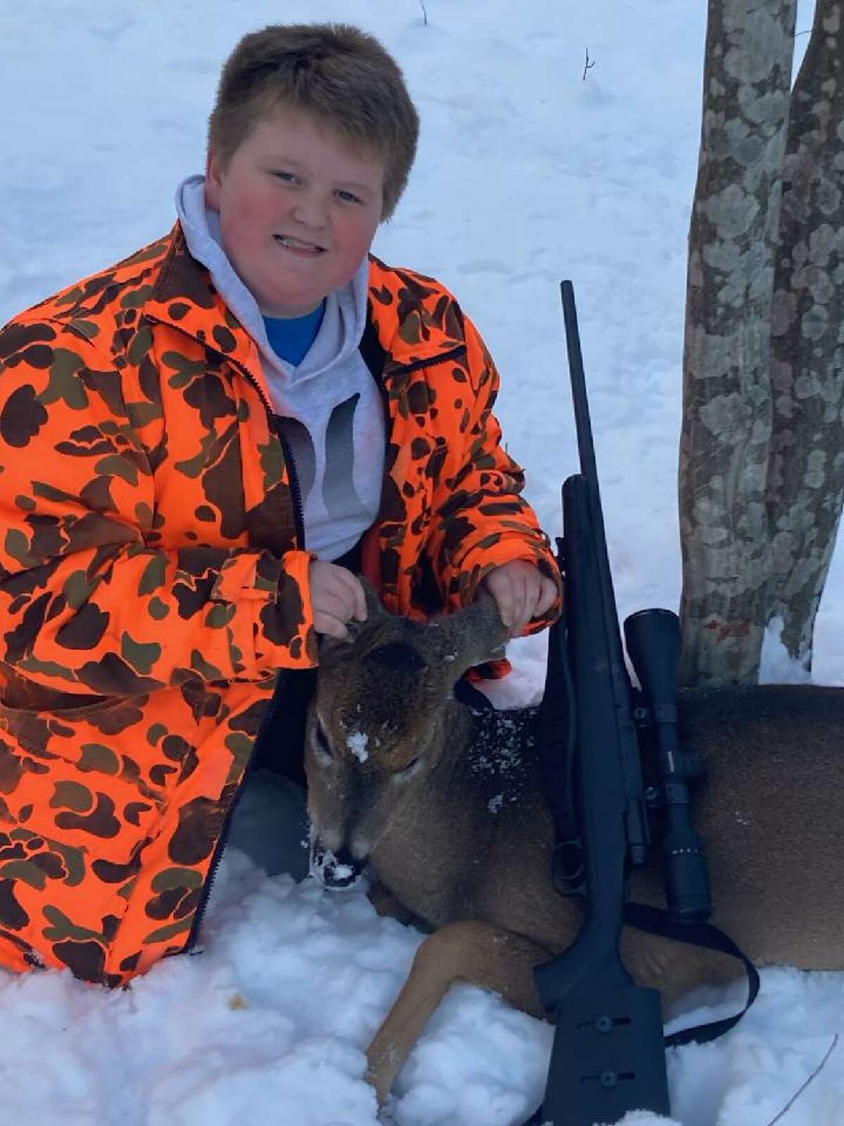 Mason Armstrong, grandson of Chase area resident Howie Lodholtz, bagged first his first deer locally during the rifle season.