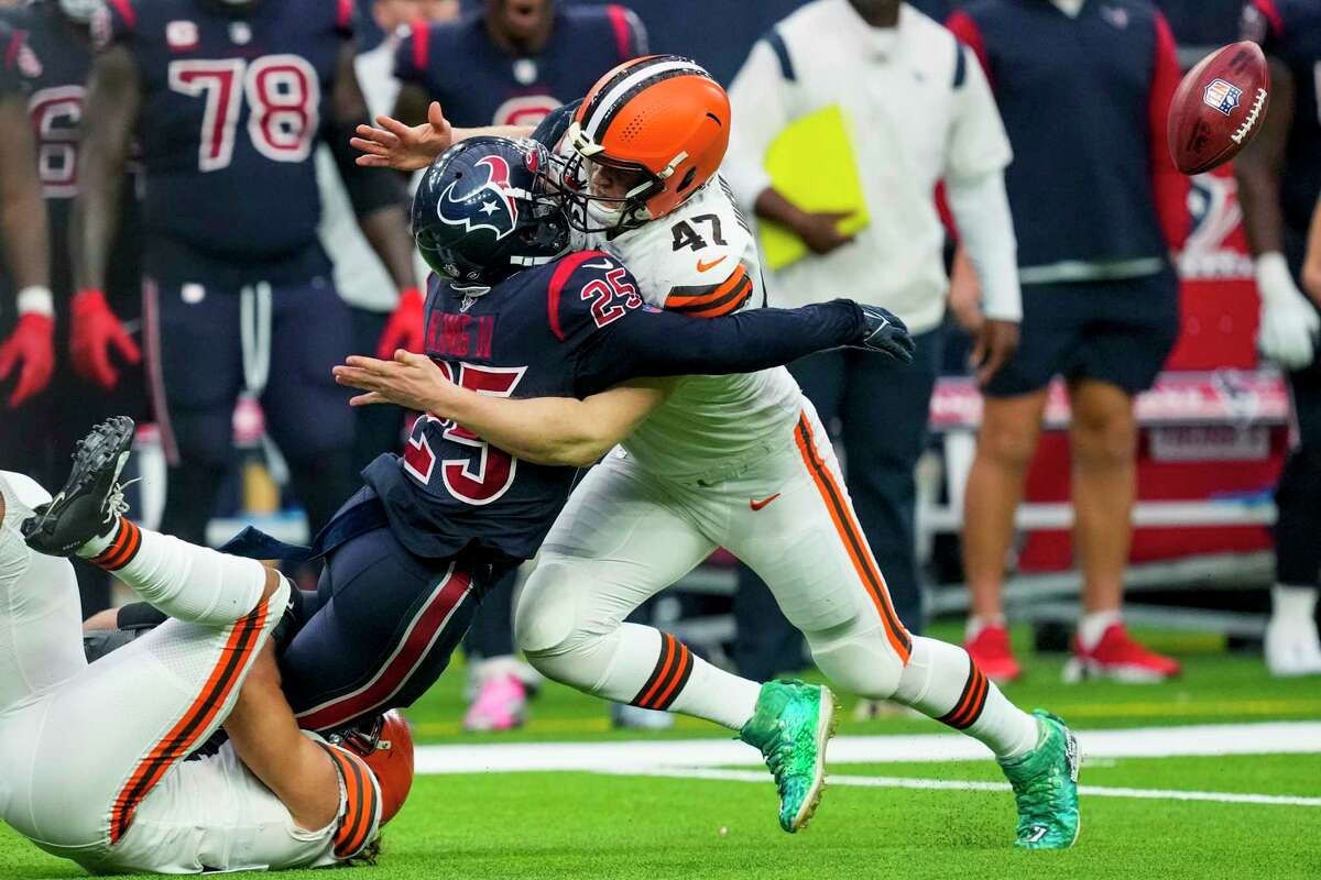 This Desmond King fumble was among four Texans turnovers in Sunday's loss to the Browns.