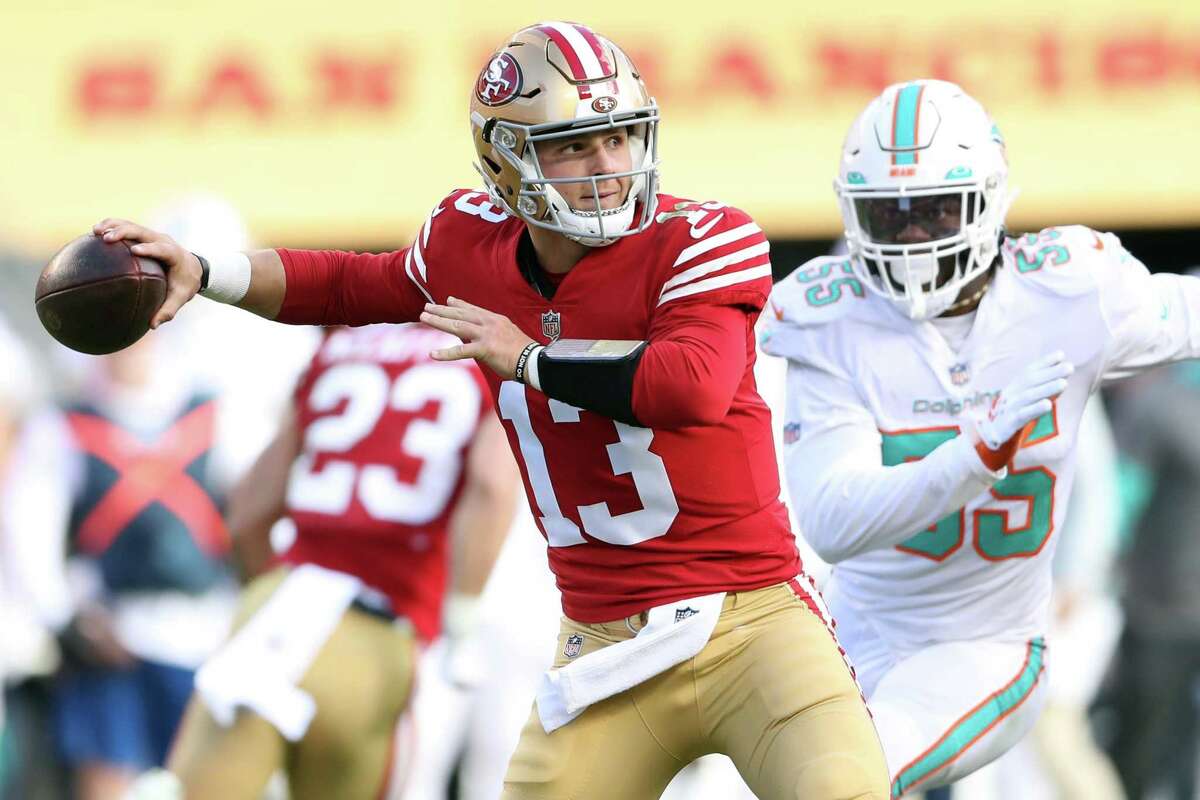 San Francisco 49ers’ Brock Purdy passes in 2nd quarter against Miami Dolphins during NFL game at Levi’s Stadium in Santa Clara, Calif., on Sunday, December 4, 2022.