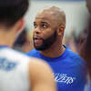 Lewis and Clark Comunity College coach Kavon Lacey addresses his team during a timeout. The Trailblazers dropped a 61-54 decision to Mineral Area College Sunday night at the St. Louis Shootout at St. Louis Community College-Meramec.