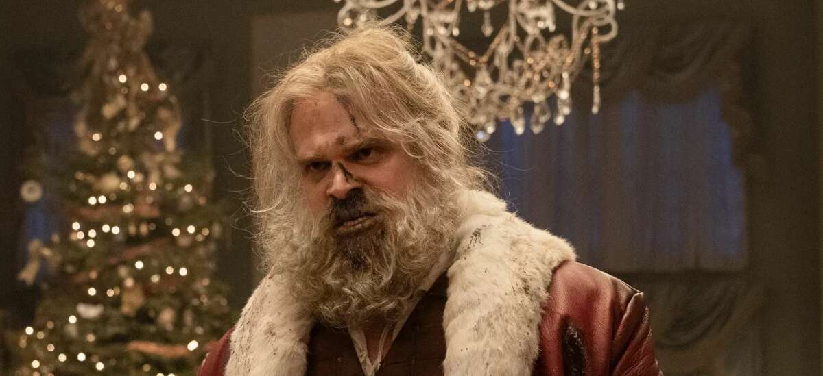 In "Violent Night," David Harbor is an abominable Santa Claus who swears, vomits on people and urinates off the side of his sleigh. 