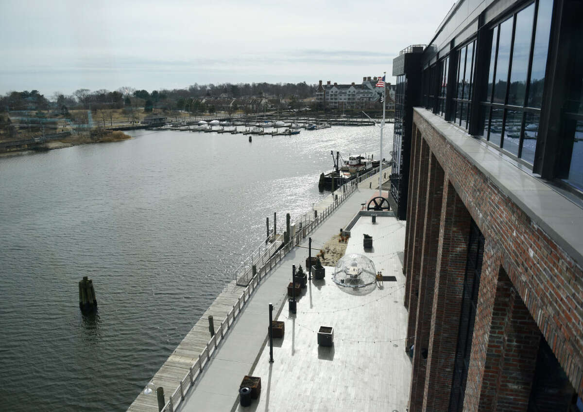 A waterfront view can be seen from the lobby of the ITV America offices located at The Village in Stamford, Conn. Thursday, Feb. 17, 2022.
