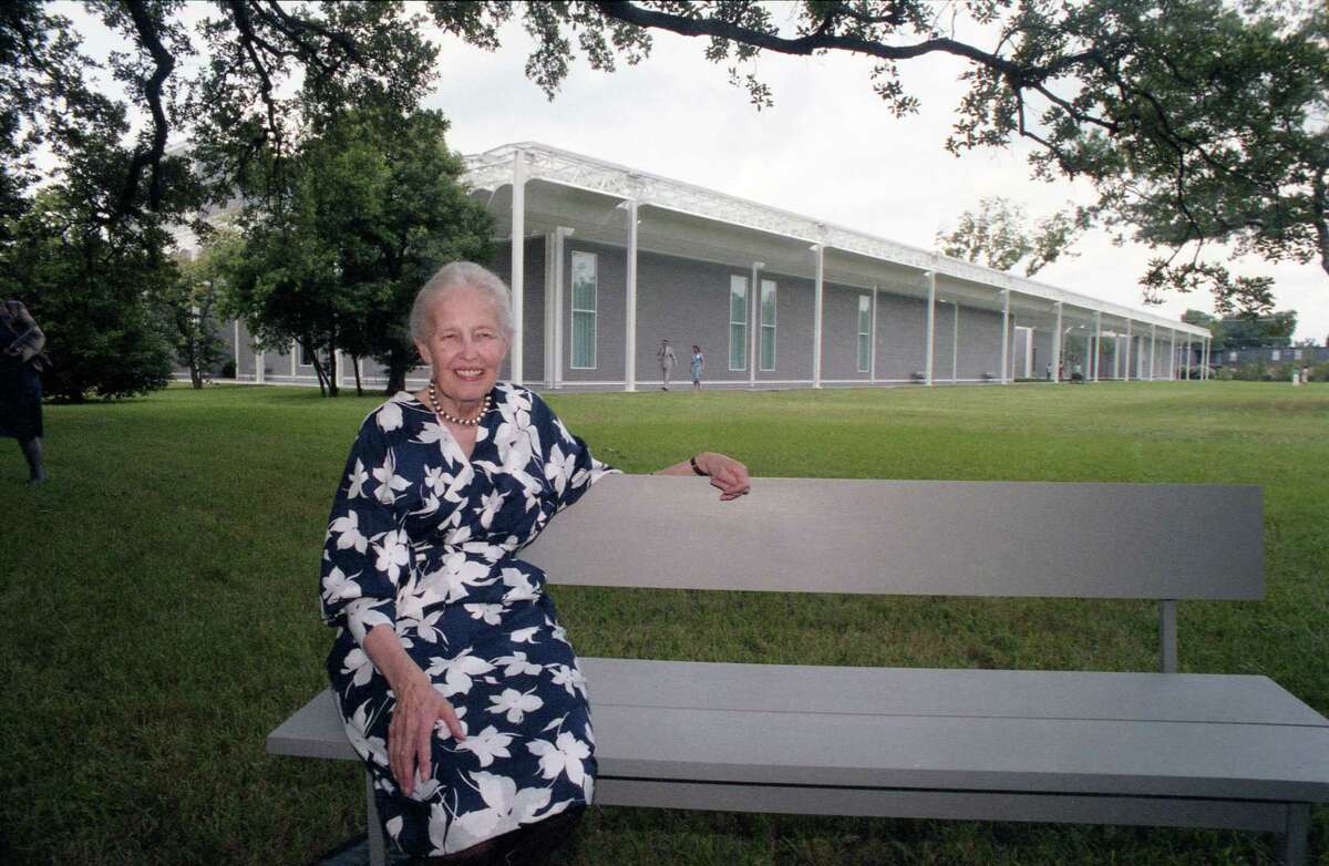 Dominique de Menil beams in front of the new museum housing her magnificent collection of modern art before its opening on June 7. 1987. 