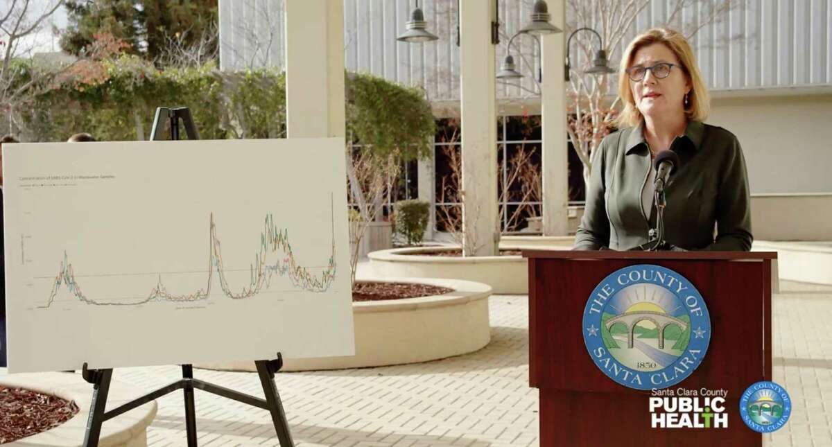 Dr. Sara Cody, health officer and director of public health for the County of Santa Clara, shown here in a screen shot from a media briefing on Dec. 6, 2022, says officials are seeing a sharp spike in coronavirus levels in wastewater samples.