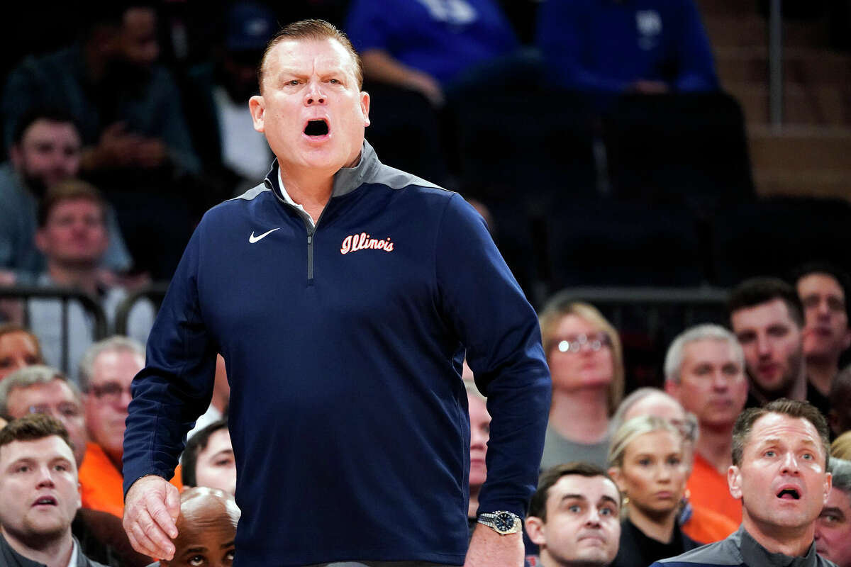 Illinois head coach Brad Underwood works the bench against Texas in the Jimmy V Classic Tuesday in New York.