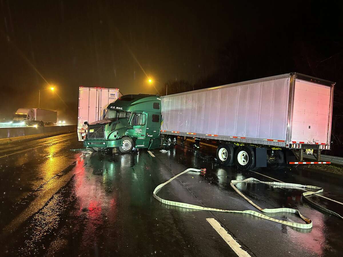 Westport firefighters were called to the scene of a crash late Tuesday involving two tractor trailer trucks along I-95. One driver was hospitalized, a fire official said.