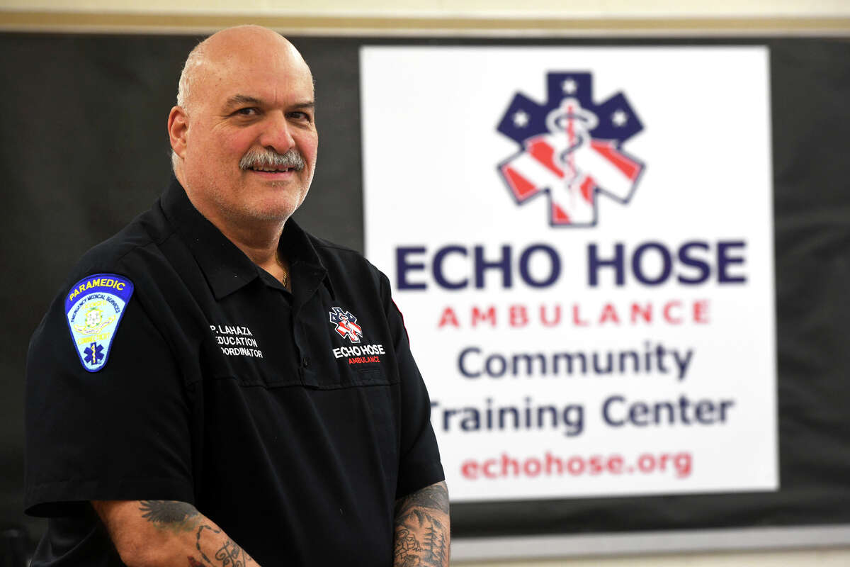 Pat Lahaza, director of training, poses during an interview at the Echo Hose Ambulance Community Training Center, in Shelton, Conn. Dec. 7, 2022.