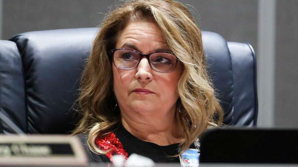 Conroe ISD school board member Misty Odenweller is seen during a special Conroe ISD board meeting at the Deane L. Sadler Administration Building, Tuesday, Dec. 6, 2022, in Conroe. Odenweller, along with Tiffany Nelson and Melissa Dungan, ran as a conservative slate known as 