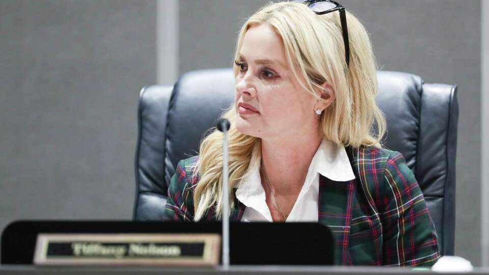 Conroe ISD school board member Tiffany Nelson is seen during a special Conroe ISD board meeting at the Deane L. Sadler Administration Building, Tuesday, Dec. 6, 2022, in Conroe. Nelson, along with Misty Odenweller and Melissa Dungan, ran as a conservative slate known as 