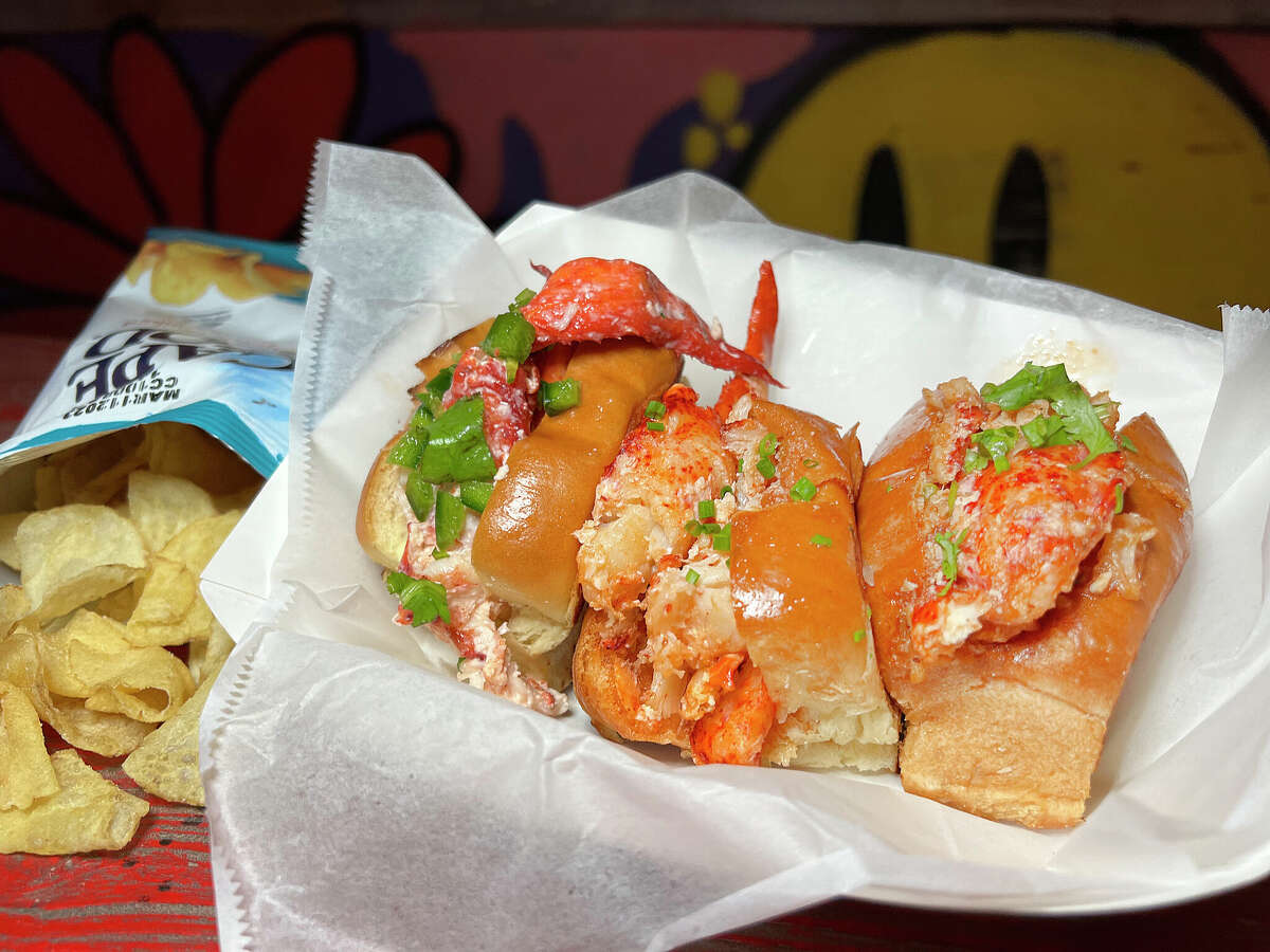 A flight of lobster rolls might include, from left, a St. Anthony with jalapeños, a Connecticut style with butter-poached lobster and a Singapore style with chile sauce at Masshole, a San Antonio food truck specializing in lobster roll sandwiches.