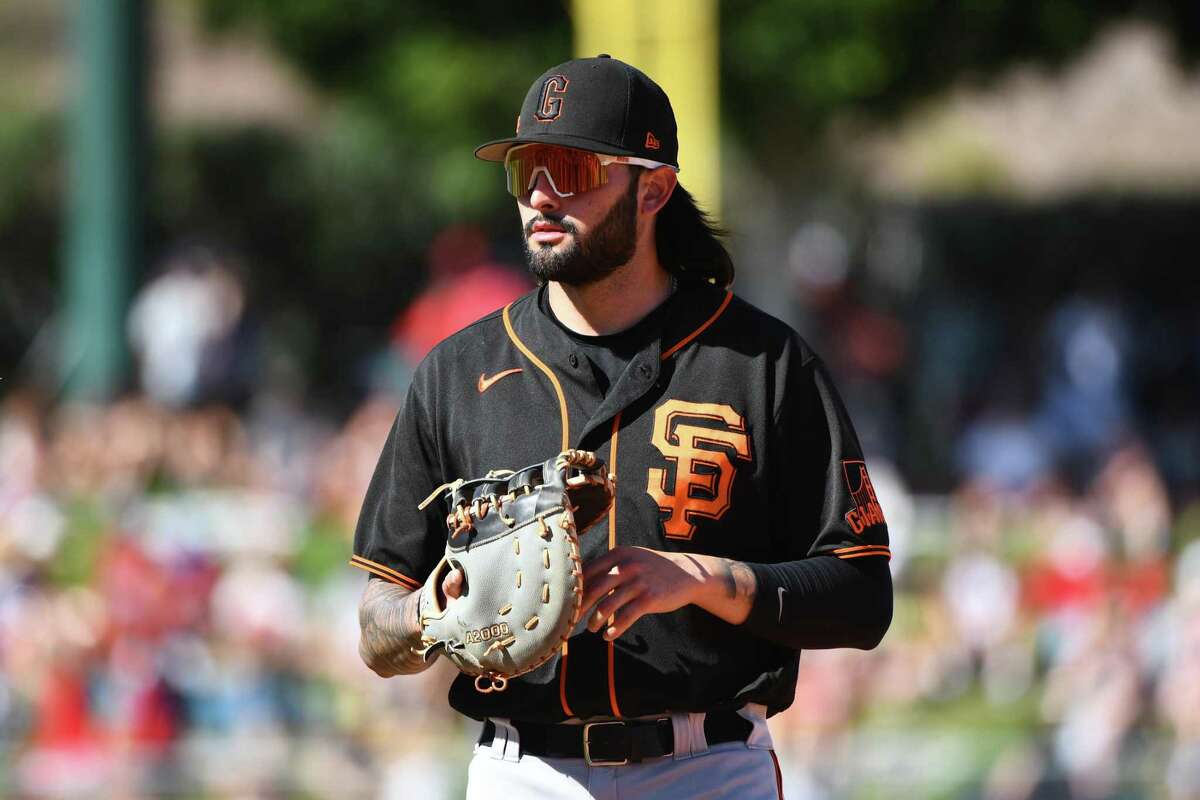 Franjie Tostado of the San Francisco Giants during a game vs the Los Angeles Angels on Sunday March 27, 2022 at Tempe Diablo Stadium in Tempe, AZ.