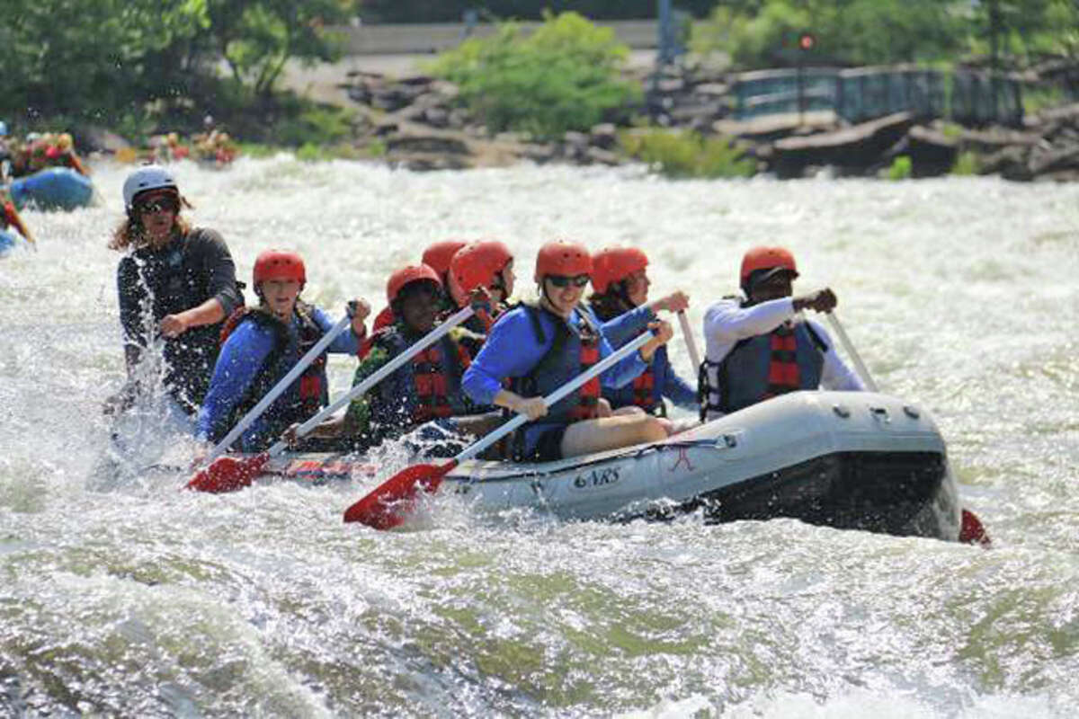 Boy Scouts from Troop 31 of Edwardsville at a whitewater rafting trip on the Ocoee River in Tennessee.
