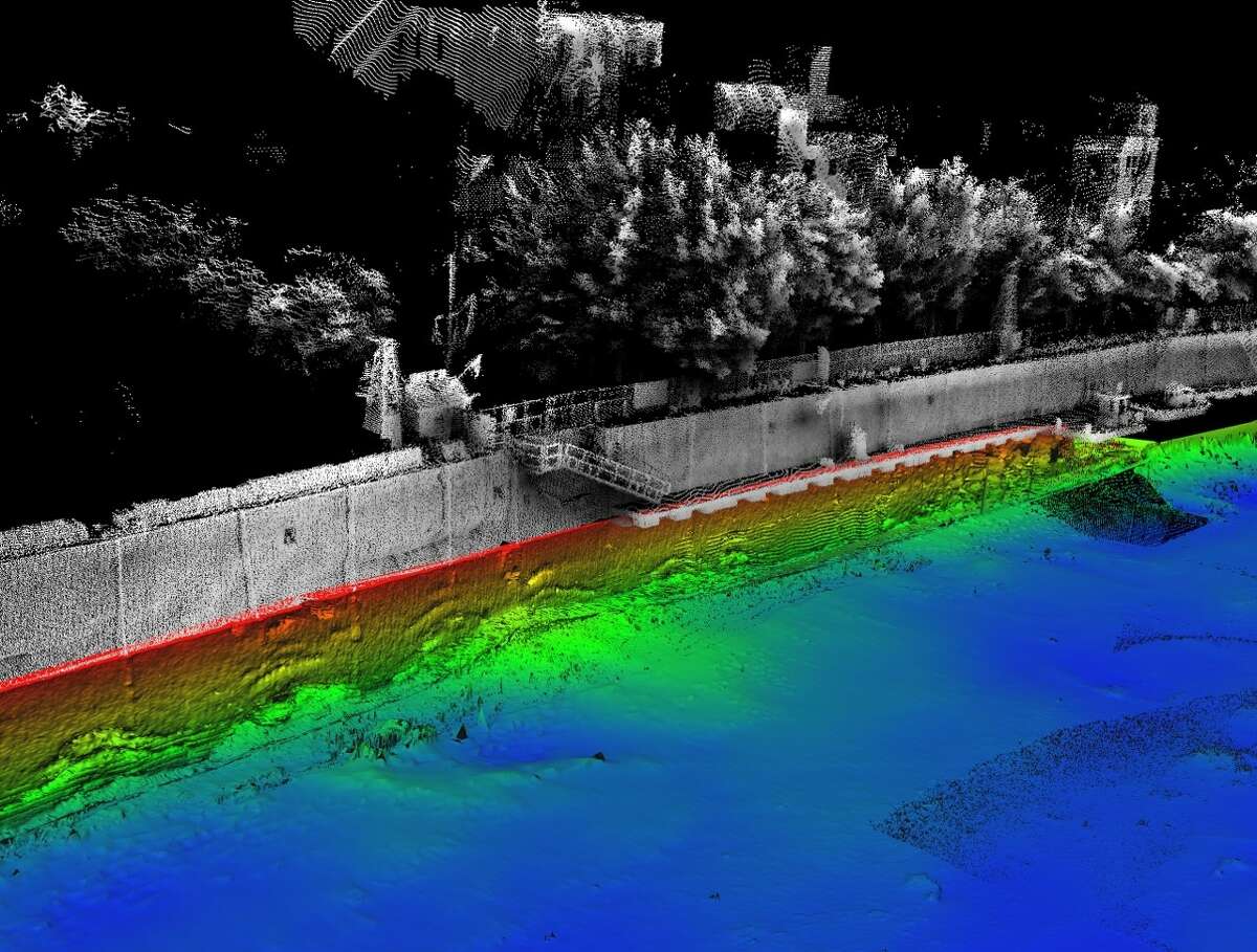 An above and below water scan of the Troy seawall and Hudson River completed with H2H Geoscience Engineering's dual mapping survey vessel. 