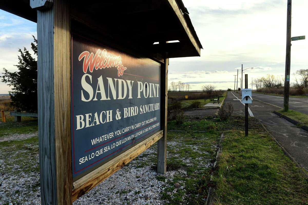 The entrance to the Sandy Point Beach & Bird Sanctuary in West Haven Dec. 8, 2022.